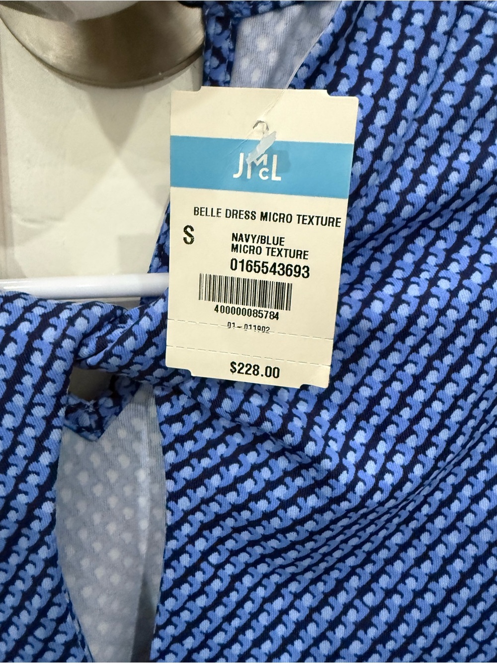 J.McLaughlin Belle Dress Womens Small Blue Geometric Print Mock Neck Keyhole NWT - Picture 4 of 6